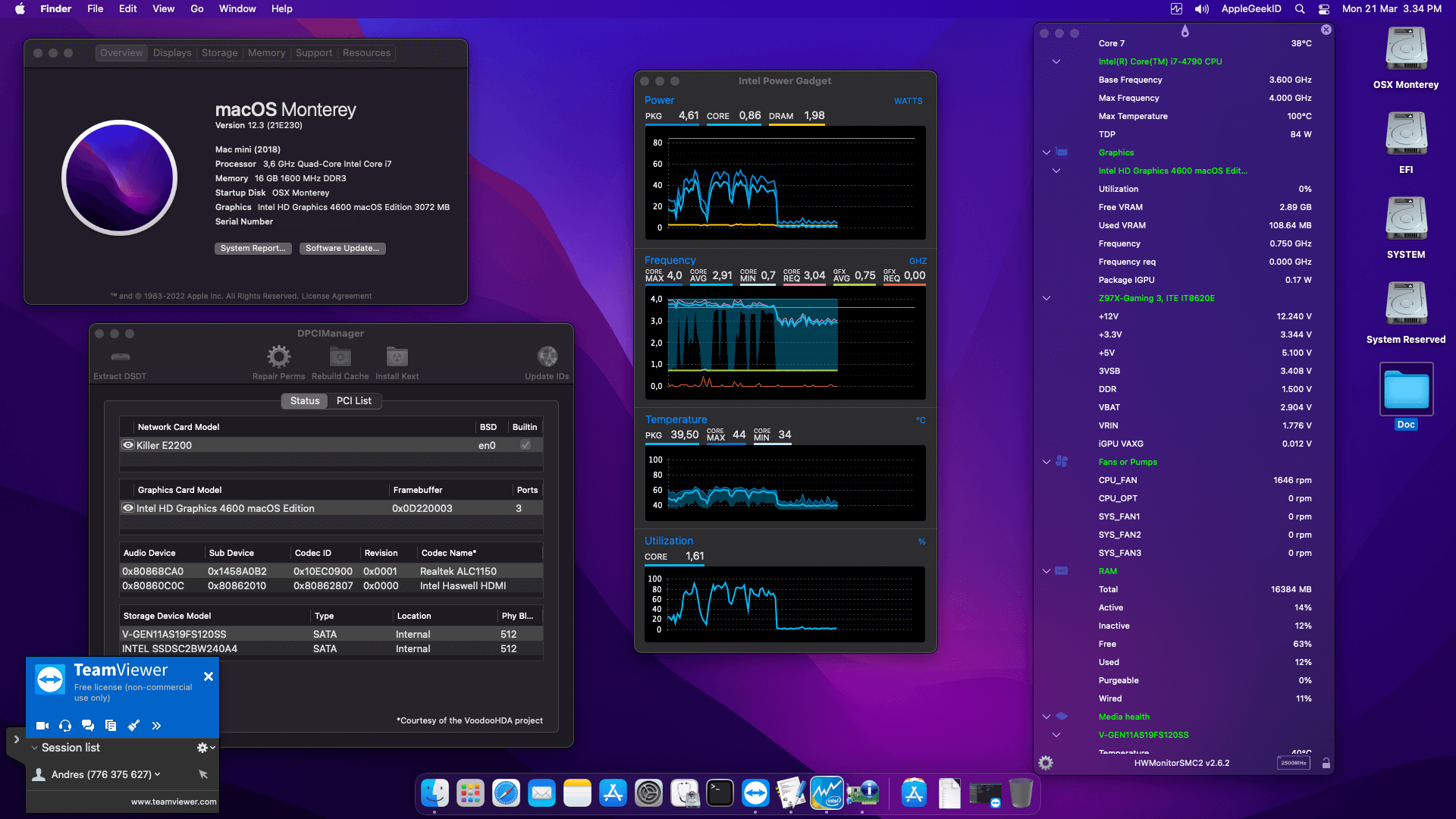 Success Hackintosh macOS Monterey 12.3 Build 21E230 in Gigabyte GA-Z97X-Gaming 3 + Intel Core i7 4790
